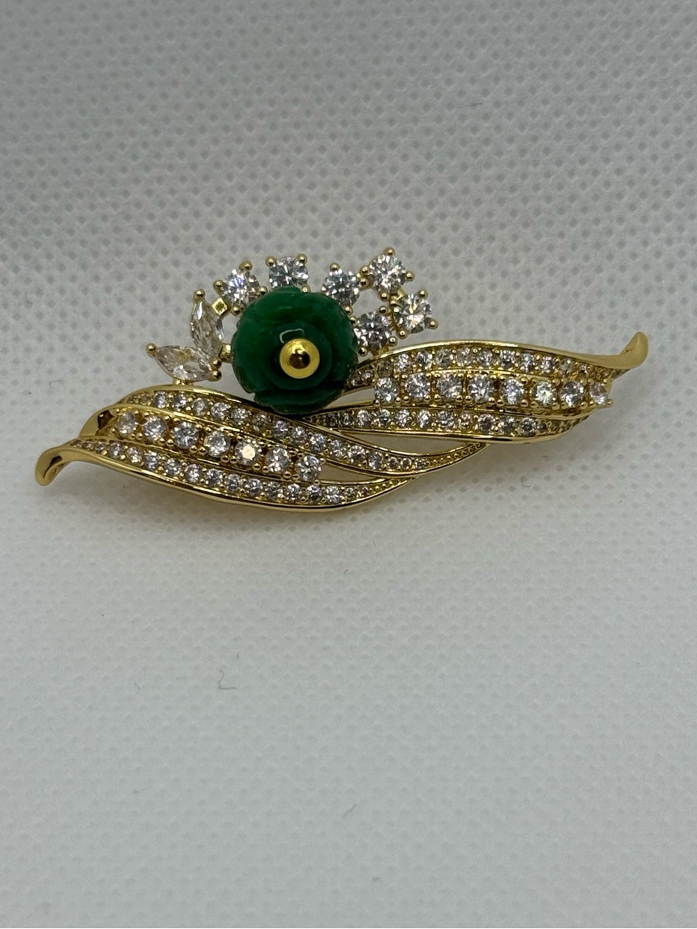 High-Quality Gold-Plated Silver Jade Brooch